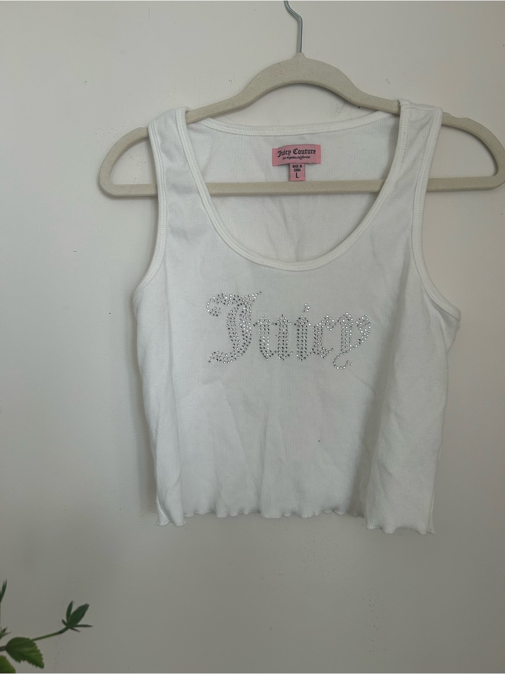 Juicy Couture White Ribbed Crystal Logo Crop Tank